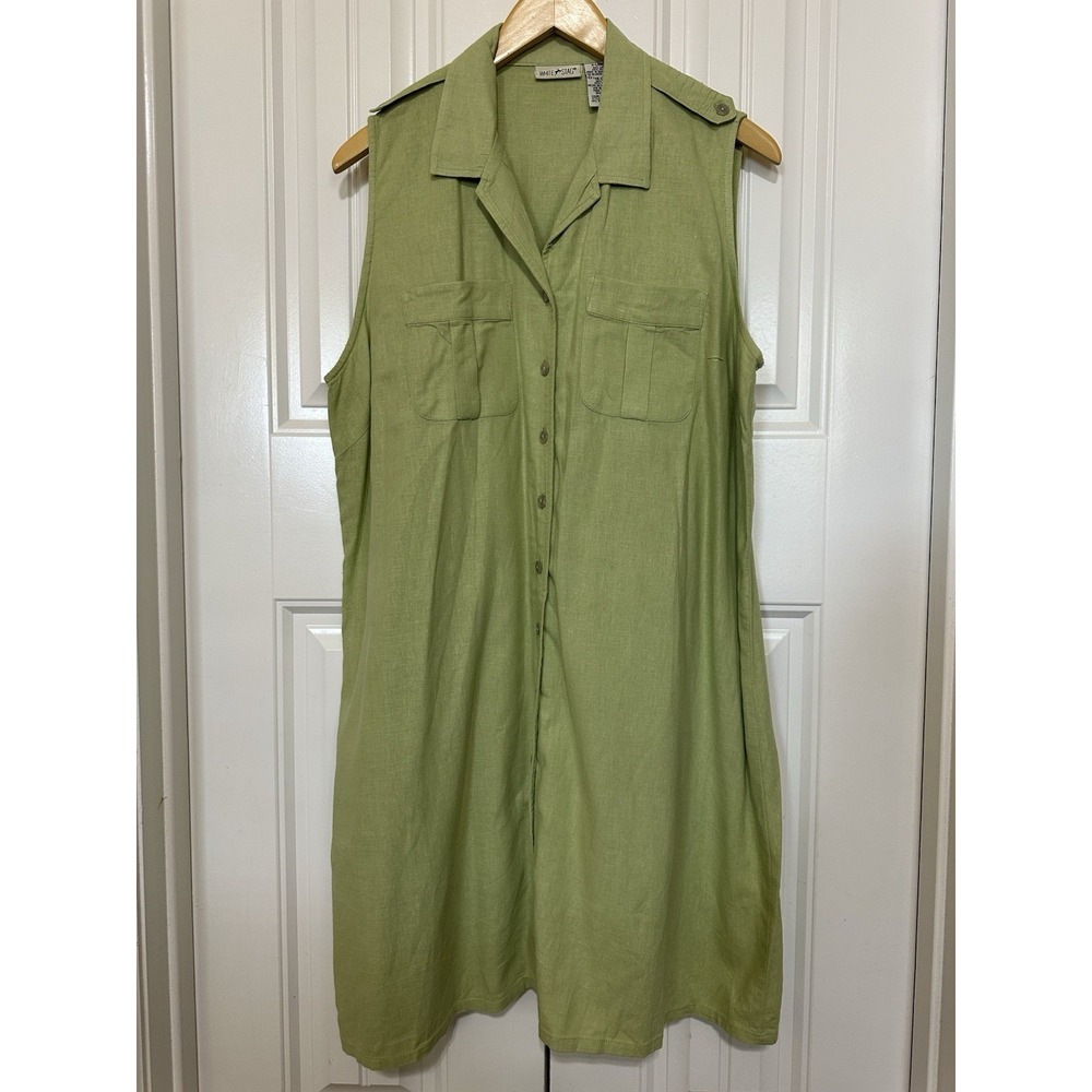 White Stag Women's Dress XL Green Linen Blend Button Casual Resort Coastal Beach